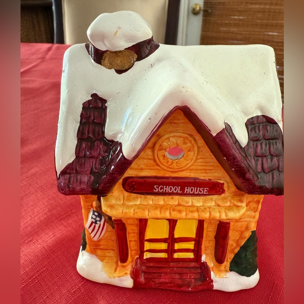 Snowy School House Holiday Decor candleholder
